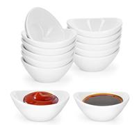 YKUKIZEE 12 PCS Ceramic Dipping Bowl Small Ramekin Sushi Soy Sauce Dish | for Ketchup Tomato Sauce Salad Dressing Seasoning Spice Prep Condiment, 9x7x4 cm, White, Boat Haped, Mini, Porcelain
