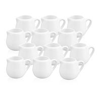 YKUKIZEE 12 Pcs Ceramic Small Milk Jug with Handle 110 ml, White Porcelain Creamer Jug Serving Pitcher, 3.5 oz Mini Milk Pouring Jugs for Coffee Cream Sauce Kitchen Bar