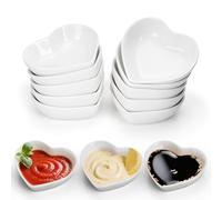 YKUKIZEE 12 PCS Heart Shaped Dipping Bowls Ceramic, 8 CM Mini Side Seasoning Dish, 50 ML Porcelain Sushi Soy Dipping Bowl Condiment Dishes for Ramekin Serving Snacks Ketchup