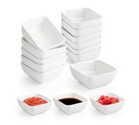 YKUKIZEE 12 PCS Small Ceramic Ramekin Bowl 3Oz, White Soy Sauce Dish 7.5cm | Square 85ml for Ketchup Tomato Sauce, Salad Dressing, Chili, Mustard, Side, Seasoning, Sushi Dip, Snack, Food Prep Ingredient