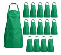 YKUKIZEE 15 Pack Green Chef Aprons with 2 Pockets, 75 x 65 cm Catering Aprons, Long Kitchen Apron with Pockets for Cooking Baking Restaurant Women Men