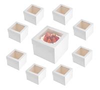 YKUKIZEE 16 PCS Cake Board and Box 12x12x8 inch, Large Cake Boxes, Square Bakery Box with Window for Transporting Pastry Cookies Cupcake Pizza 8 Boxes & 8 Boards