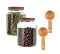 YKUKIZEE 2 Pack Glass Coffee Bean Storage Jar with Wooden Lids, 1200 ml Tea Coffee Sugar Canisters, Glass Cereal Storage Containers with Spoon for Flour Spices Oats Cookie Salt Pasta