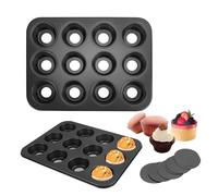 YKUKIZEE 2 Pack Mini Muffin Tray with Removable Bottom Non Stick, Mini Cupcake Trays 12 Hole Loose Bottom, Carbon Steel Mini Cheesecake Tin for Baking Sandwich Pan