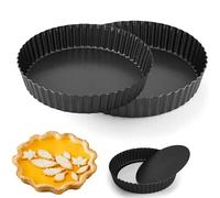 YKUKIZEE 2 PCS 5.5 cm Deep Quiche Tins with Loose Base 26, 28 cm, Non-Stick Fluted Flan Dish with Removable Loose Bottom, 9 inch Round Quiche Dishes for Oven Baking Pie Tart