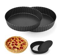YKUKIZEE 2 PCS 6 cm Deep Quiche Tins with Loose Base 24 cm, Non-Stick Fluted Flan Dish with Removable Loose Bottom, 9 inch Round Quiche Dishes for Oven Baking Pie Tart