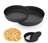 YKUKIZEE 2 PCS Deep Quiche Tins with Loose Base 24, 26 cm, Non-Stick Fluted Flan Dish with Removable Loose Bottom, 9 inch Round Quiche Dishes for Oven Baking Pie Tart