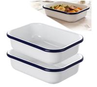 YKUKIZEE 2 PCS Oblong Enamel Bake Pan 21x15 CM, Rectangular Roasting Tin Serving Dish, White Enamel Pie Dish for Oven Baking Stove