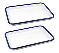 YKUKIZEE 2 PCS Oblong Enamel Bake Pan 38x28 CM, Rectangular Roasting Tin Serving Dish, White Enamel Pie Dish for Oven Stove
