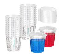 YKUKIZEE 20 Pcs 700 ml Paint Mixing Cups with 20 Lids, 24 oz Plastic Resin Measuring Cups with Scale, Clear Graduated Cup with Lid for Epoxy Pigment Liquids