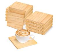 YKUKIZEE 24 Pcs 4 inch Square Wood Coasters 10 cm, Blank Craft Coasters Bulk, 5 mm Thick Unfinished Wooden Coasters for Crafting DIY Drinks Painting Engraving