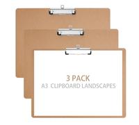 YKUKIZEE 3 Pack A3 Clipboard Landscape Extra Large, Hardboard Wooden Sketching Clipboard, A3 Drawing Clipboards Horizontal with Low Profile Clip for Artist Sketch