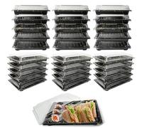 YKUKIZEE 30 Pack Buffet Trays with Lids, Sandwich Platters Trays with Clear Lid, Plastic Catering Trays with Clear Lids for Party Food Cake Sushi 260x190x50 mm