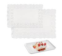 YKUKIZEE 300 Pcs White Rectangular Doilies Lace Paper, Cake Packaging Paper Pads, Cake Decorating Pads Placemats for Wedding Desserts Party Tableware Food Decoration 25x35cm + 19x30cm