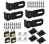 YKUKIZEE 4 Pack 4 Inch Door Padlock Hasp with Lock, Stainless Steel Padlock Hasp and Staple Heavy Duty, Black Shed Lock Hasp Gate Lock Latch for Window Cabinet Drawer