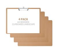 YKUKIZEE 4 Pack A4 Clipboard Landscape Brown, Hardboard Wooden Sketching Clipboard, A4 Drawing Clipboards Horizontal with Low Profile Clip for Artist Sketch