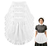YKUKIZEE 4 PCS Half White Apron with 2 Pockets, Frilly Waitress Apron, Ruffle Maid Apron for Women Cosplay Kitchen Cooking Restaurant Coffee Shop