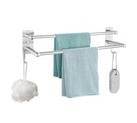 YKUKIZEE 40 cm Double Towel Rail Wall Mounted, 304 Stainless Steel Towel Holder Self Adhesive with Hook, 2 Tier Drill Towel Rack Silver for Bathrooms Bath Toilet Shower Hotel
