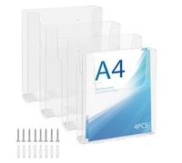 YKUKIZEE 4PCS Acrylic A4 Wall Mounted Leaflet Holder Clear, 22.5x4.2x25 cm A4 Document Holder Wall Mounted Brochure Holders Vertical for Magazine Menu File Office Restaurants Reception Library