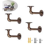 YKUKIZEE 4PCS Industrial Pipe Shelf Bracket Copper Heavy Duty Wall Antique | for Scaffolding Board, Bookshelf, Floating Plumbing Shelves Bracket, 15 x 8 cm
