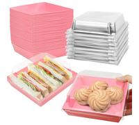 YKUKIZEE 50 PCS Pink Cake Slice Boxes with Clear Lids 12 Cm, Oil-Proof Paper Charcuterie Boxes Individual, Square Food Containers Takeaway Box for Dessert Bakery Sandwich Cookies Macaron Cupcake