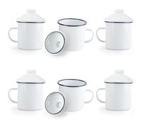 YKUKIZEE 6 Pack 370 ml Enamel Mug with Lid, Vintage Camping Mugs 12 oz, Retro White Tin Cup Portable for Hot Drinks Tea Party Garden Home Office Travel