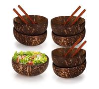 YKUKIZEE 6 Pack 500 ml Coconut Shell Bowls with 6 Wooden Spoons, Coconut Bowls, 16.6 oz Coconuts Salad Mixing Bowls for Serving Dessert Fruit Cereal Smoothie Vegan
