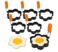 YKUKIZEE 6 Pack Egg Rings for Frying Flower Shape, Egg Mold Non Stick Frying, Stainless Steel Fried Egg Circles for Pancake Mini Burger 8x8 cm
