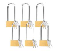 YKUKIZEE 6 Pack Long Shackle Padlock with Key, 50 mm Heavy Duty Lengthened Padlock, Weatherproof Brass Long Padlocks High Security for Outdoor Warehouse Garage Fence Shed Gate Garden
