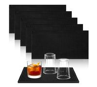 YKUKIZEE 6 Pcs Bar Mats for Home Pub 12x6 Inch, Non-Slip Beer Mats Bar Drip Mat Black, 30x15 cm Rubber Spill Mat for Whiskey Hotel