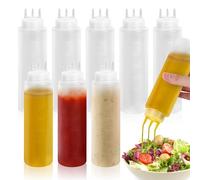YKUKIZEE 8 PCS 3 Hole Squeeze Sauce Bottle 680 Ml, Squeeze Condiment Bottles with Scale, Plastic Ketchup and Mustard Squeeze Bottles Dispenser for Cream Dressing Salad Oil Seasoning