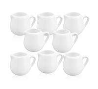 YKUKIZEE 8 Pcs Ceramic Small Milk Jug with Handle 60 ml, White Porcelain Creamer Jug Serving Pitcher, 2 oz Mini Milk Pouring Jugs for Coffee Cream Sauce Home Kitchen Bar