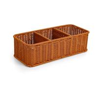 YKUKIZEE Wicker Storage Basket with 3 Compartments, 35x15x10 cm Plastic Rattan Storage Baskets, Rectangular Woven Storage Basket For Bathroom Toilet Tank Bedroom Organization