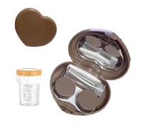 YKuzLx Contact Lens Case with Cleaner Washer,Contact Case with Mirror Tweezers Remover Tool Solution Bottle for Travel (Heart Brown)