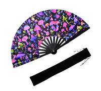 YKuzLx UV Glow Large Rave Folding Hand Fan, 33cm, DIY Decorative Folding Hand Fan for Wedding, Party, Birthday, Home Decoration, Gift - Magic Mushrooms