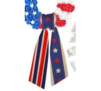 YKW 2 Pack Patriotic Wreath Sash for Front Door, Premium Multi Layer 5" W x 56" L Red White Blue Stars Stripes Rose Bow Ribbon 4th of July Memorial Day Home Decor