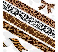 YKW 4 Rolls Wild Animal Print Ribbon Set, 1" Wide x 5 Yards Each, Tiger, Leopard, Giraffe, Zebra Premium Satin for Safari Decor, Crafts, Education | Party Planners,Gift Wrap, DIY Enthusiasts