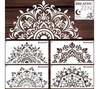 YKW 5 Pack Mandala Stencils for Painting, Large Half Mandala & Breathe Zen Templates - Reusable PET Stencils for Wall, Wood, Fabric & Rock - DIY Craft Stencil for Home Decor Art