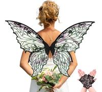 YKW Fairy Wings for Women with Lace Gloves, Large Butterfly Cosplay Wings, Iridescent Costume Wings for Party Photography Props Adult Dress Up Accessories(Black)
