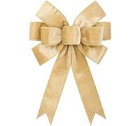YKW Large Champagne Gold Velvet Christmas Bow Tree Topper, 12 x 14 in | Wired shimmer edges and a satin back that glints in the light. Made for wreaths, garlands, and New Years Eve party tables.