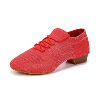 YKXLM Women Standard Practice Social Dance Sneaker Beginner Dance Practice Shoes for Women Low Heel Ballroom,Red,1" Heel,7 UK