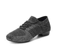 YKXLM Women Standard Practice Social Dance Sneaker Beginner Dance Practice Shoes for Women Low Heel Ballroom,Black,1" Heel,4.5 UK