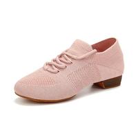 YKXLM Women Standard Practice Social Dance Sneaker Beginner Dance Practice Shoes for Women Low Heel Ballroom,Pink,1" Heel,6.5 UK