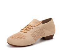 YKXLM Women Standard Practice Social Dance Sneaker Beginner Dance Practice Shoes for Women Low Heel Ballroom,Beige,1" Heel,5.5 UK