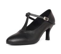 YKXLM Women's Ballroom Dance Shoes Closed Toe T-Strap Latin Salsa Tango Practice Performance Character Dancing Shoes,727,Black,6 UK
