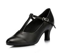 YKXLM Women's Ballroom Dance Shoes Closed Toe T-Strap Latin Salsa Tango Practice Performance Character Dancing Shoes,727,Black,6 UK