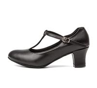 YKXLM Women's Ballroom Dance Shoes Closed Toe T-Strap Latin Salsa Tango Practice Performance Character Dancing Shoes,727,Black,5.5 UK