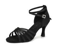 YKXLM Women's Latin Dance Shoes Satin Open Toe Ballroom Salsa Dance Practice Performance Dancing Shoes,3 in Heel,Black,5 UK