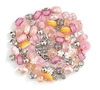 Ykybhx 100PCS Pink Large Hole Bead Set European Resin Alloy Beads Assortments Large Spacer Charm Beads Rhinestone Metal Spacer Bead Assortments for DIY Crafts Bracelets Necklaces Jewelry Making,Pink