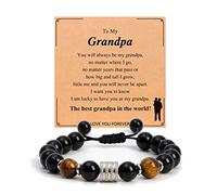 YKZOMP 10mm Mens Natural Stone Adjustable Bracelet Gifts for My Man, Dad, Grandpa, Bonus Dad, Uncle, Adjustable from 5.9 to 10.3 inches, Stone